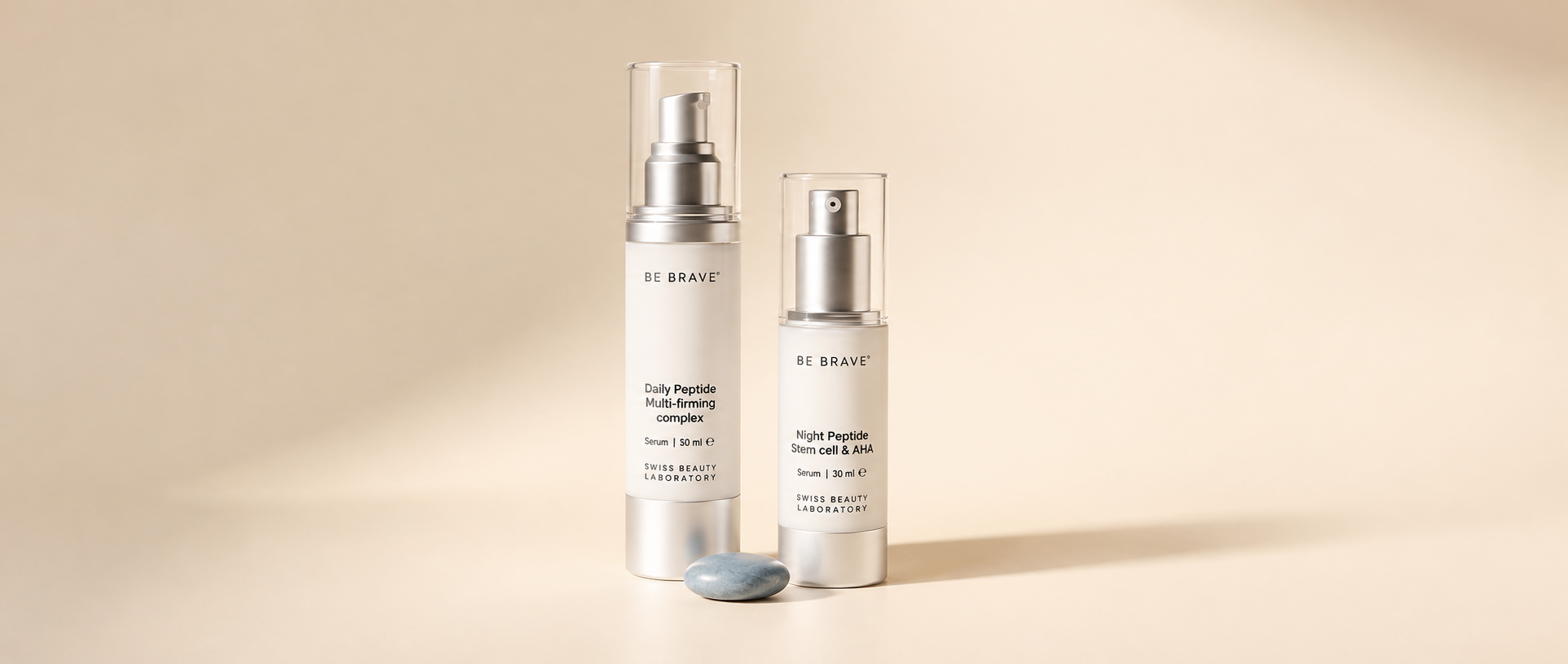 Косметика BE BRAVE BE BEAUTY Avicenna - белый флакон с дозатором и баночка с кремом для ухода за телом и лицом